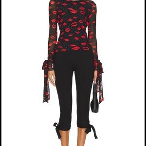 AFRM Black and Red Lip Print Long Sleeve Top